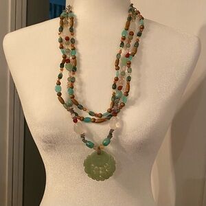 Three Stranded Multi Stone Necklace/Pendant With Silver Details